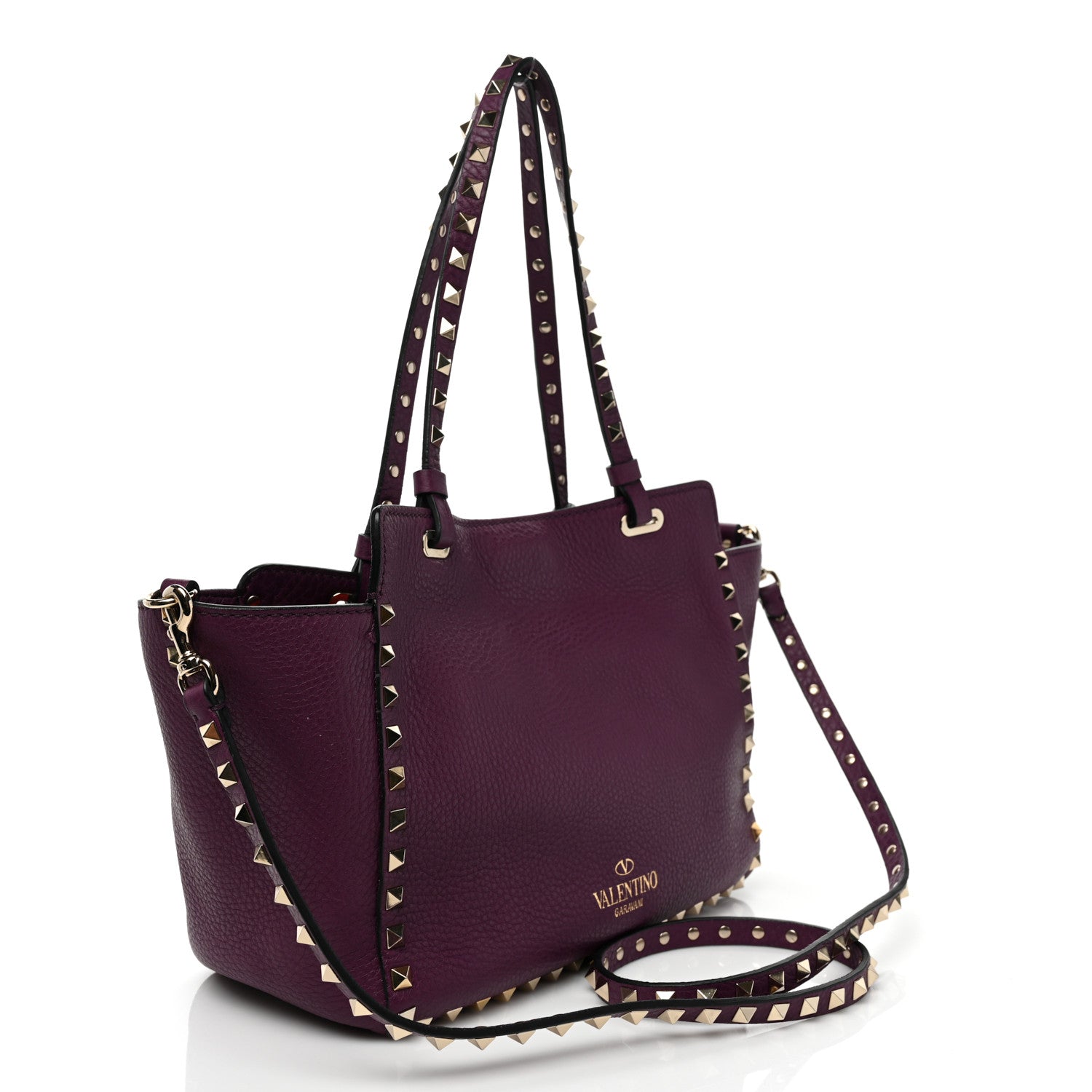 Valentino Garavani Pebbled Calfskin Small Rockstud Tote Grape 3 of 8
