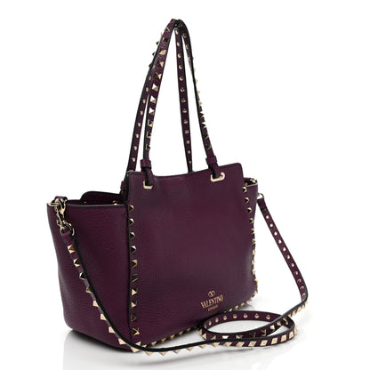 Valentino Garavani Pebbled Calfskin Small Rockstud Tote Grape 3 of 8