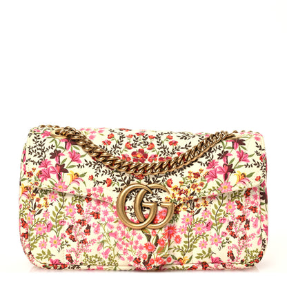 Gucci Cotton Calfskin Matelasse Floral Print Small GG Marmont Shoulder Bag Ivory Pink 1 of 12