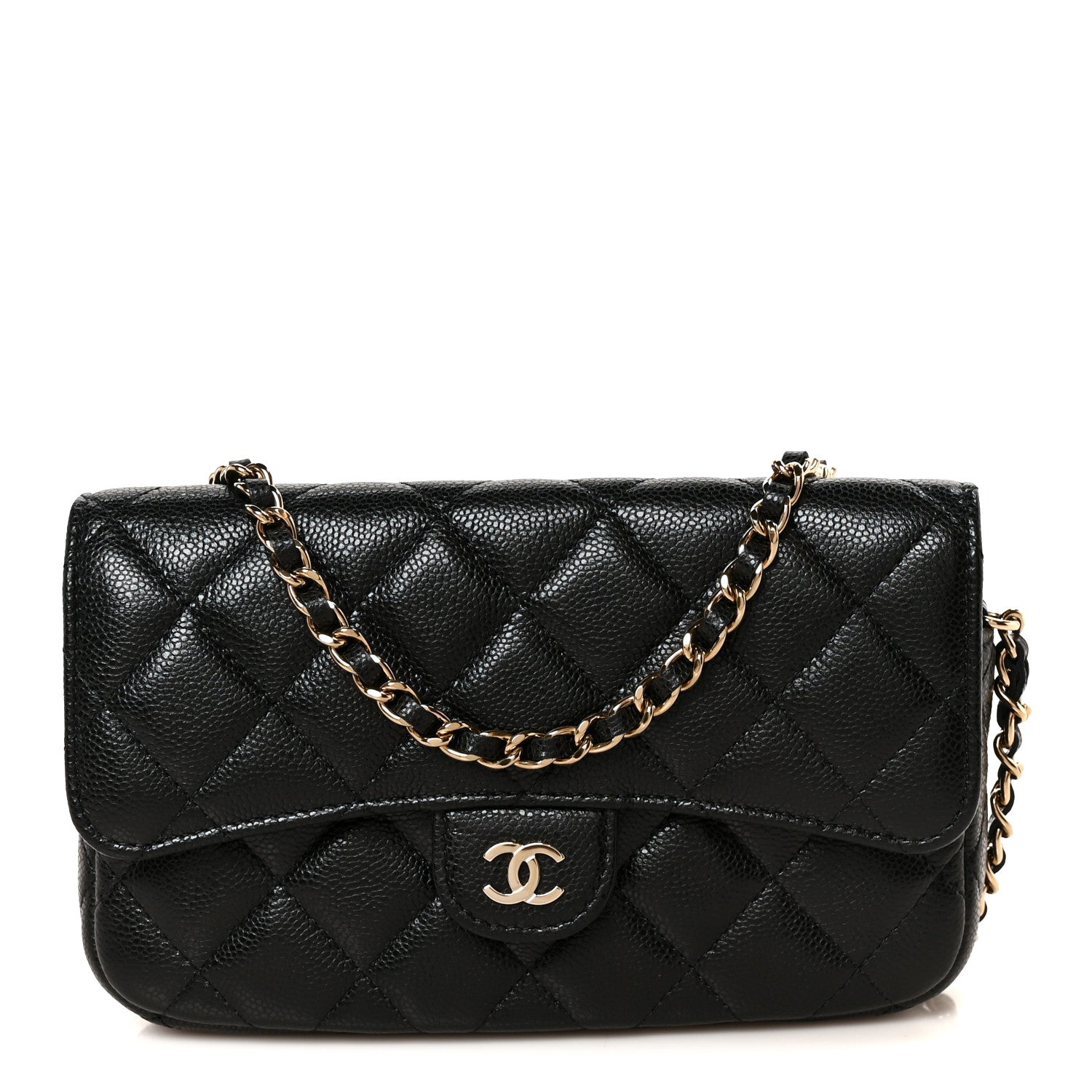 Chanel Caviar Quilted Flap Phone Holder With Chain Black Black 1 of 14
