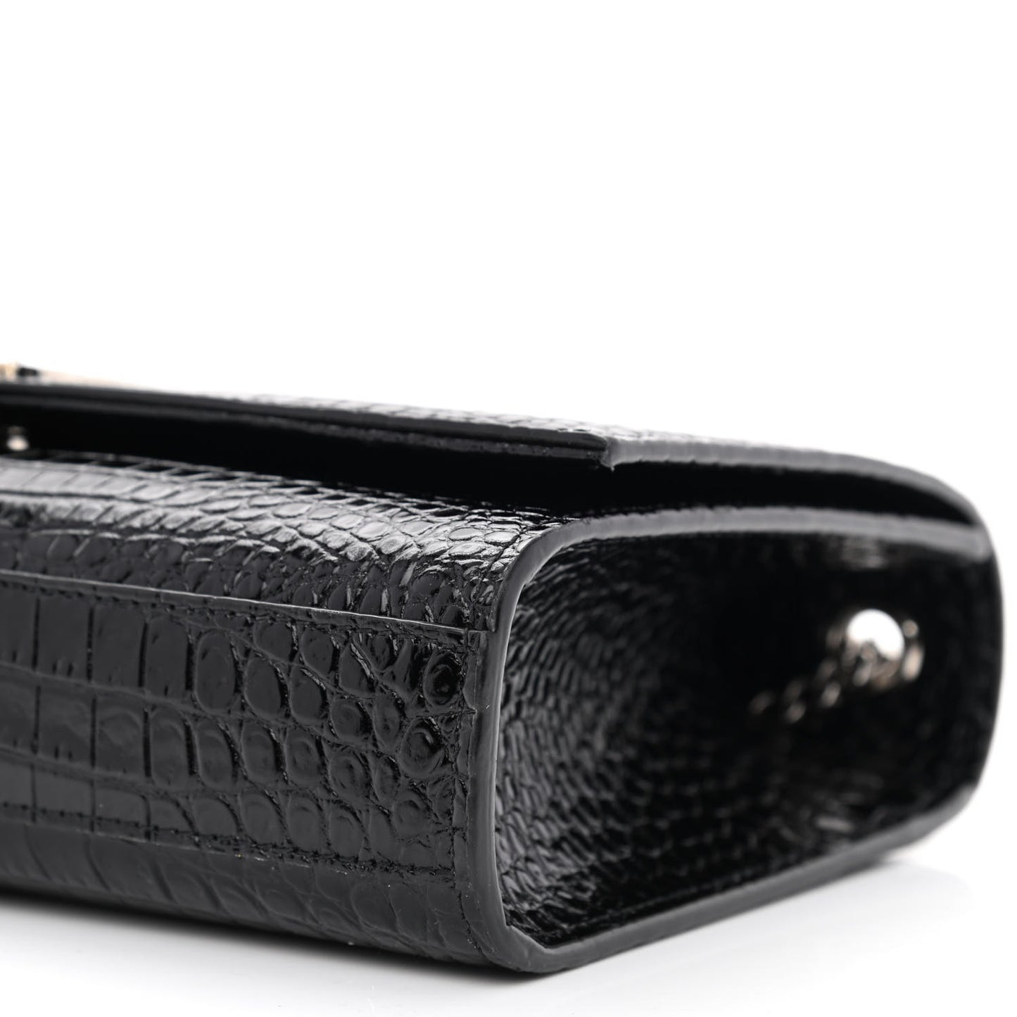 Calfskin Crocodile Embossed Medium Classic Monogram Kate Tassel Satchel Black