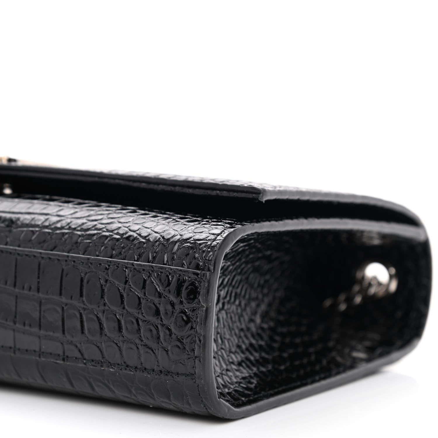 Saint Laurent Calfskin Crocodile Embossed Medium Classic Monogram Kate Tassel Satchel Black 11 of 11