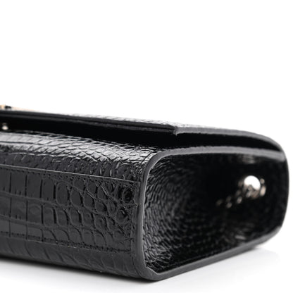 Saint Laurent Calfskin Crocodile Embossed Medium Classic Monogram Kate Tassel Satchel Black 11 of 11