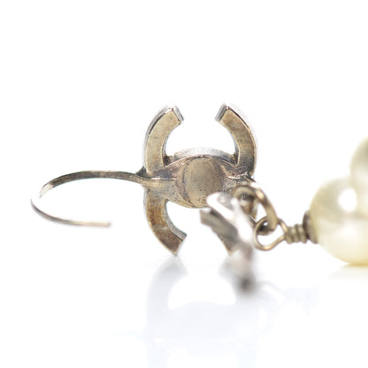 Chanel Pearl Crystal CC Drop Earrings Gold Pearly White 5 of 6