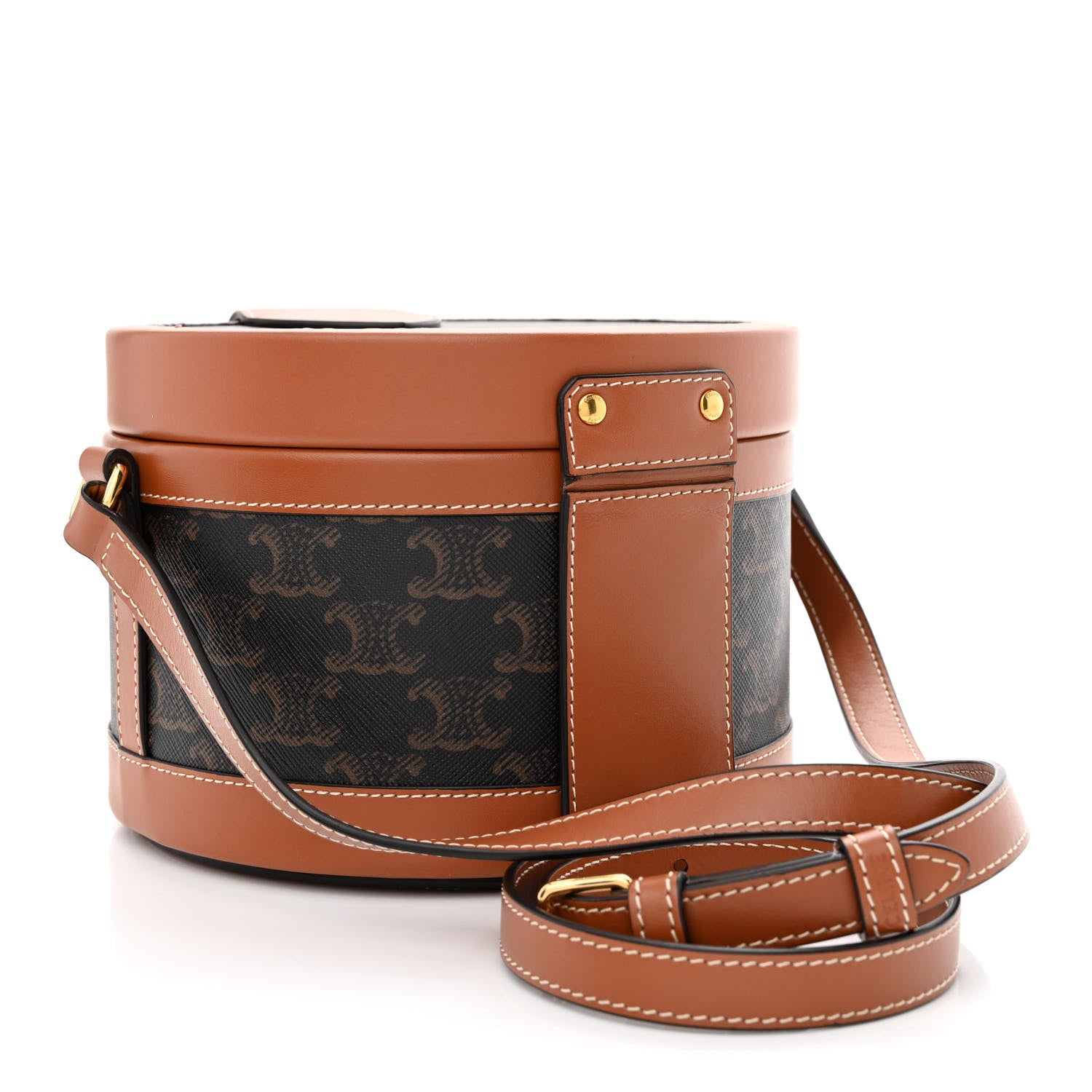 Celine Calfskin Triomphe Canvas Medium Tambour Bag Tan 3 of 11