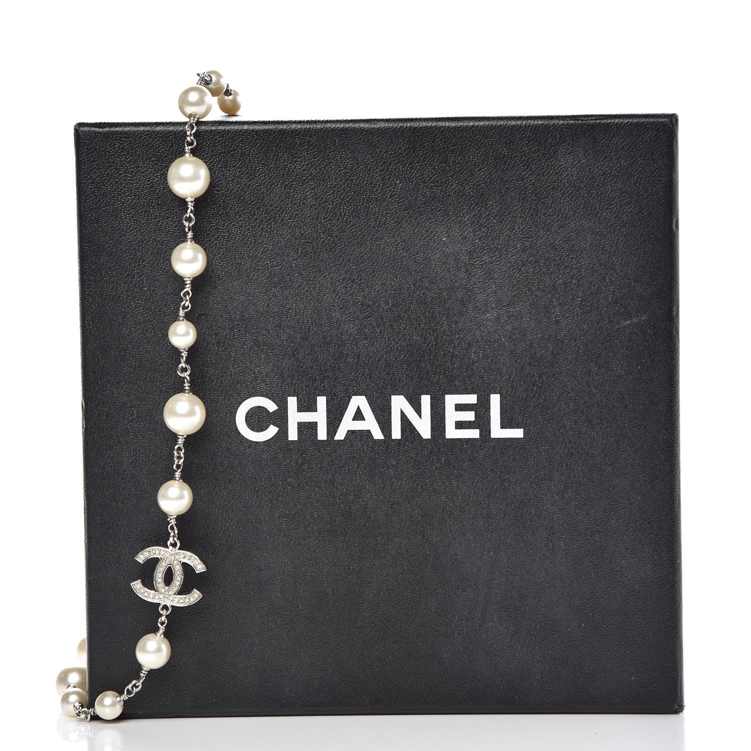 Chanel Pearl Baguette Crystal CC Long Necklace Silver 5 of 5