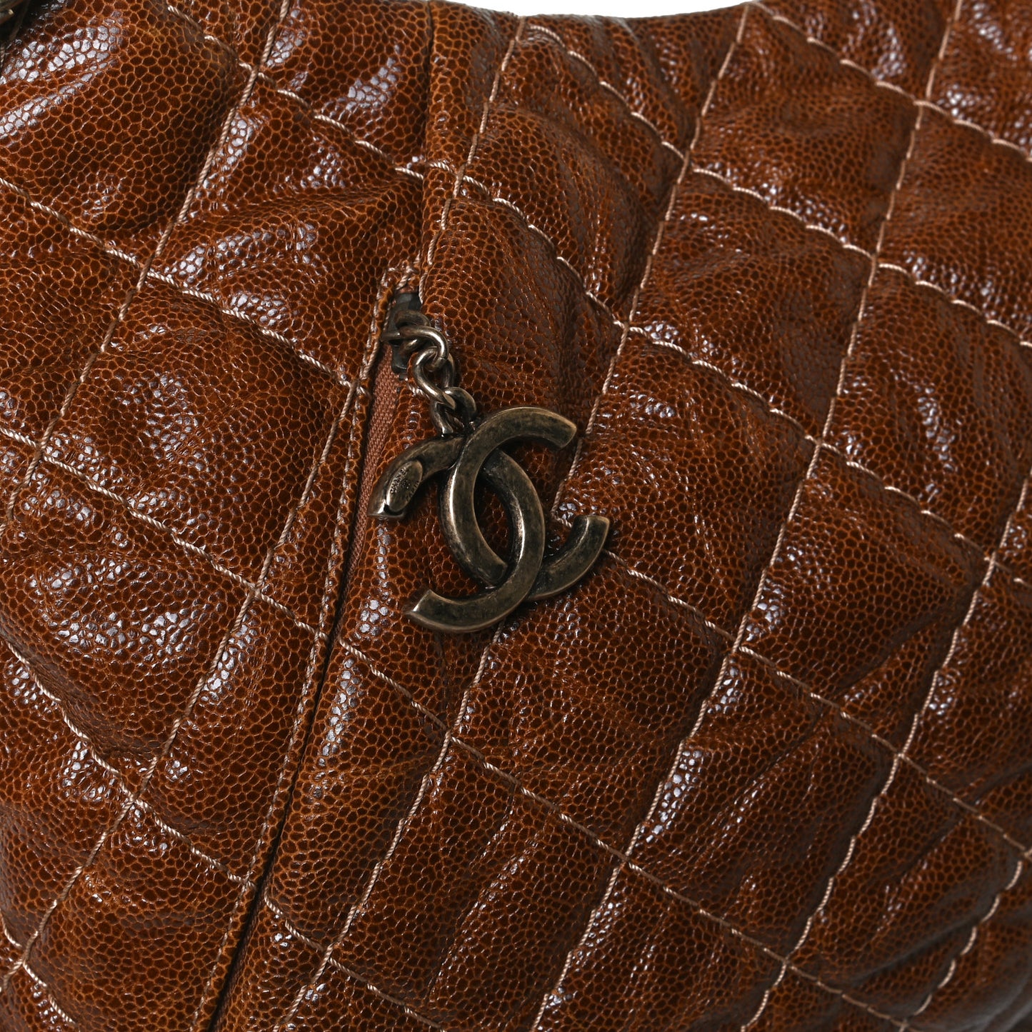 Crumpled Grained Calfskin Coco Pleats Hobo Brown