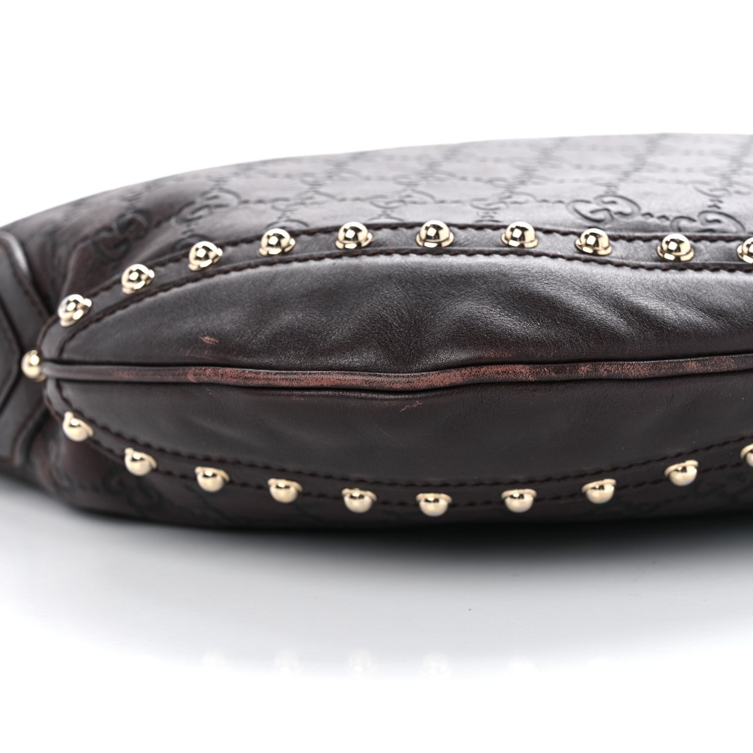 Gucci Calfskin Embossed Monogram Studded Pelham Messenger Bag Dark Brown 9 of 14
