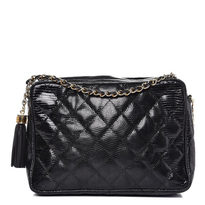 Chanel Lizard Quilted Small Tassel Camera Case Black 1 of 9