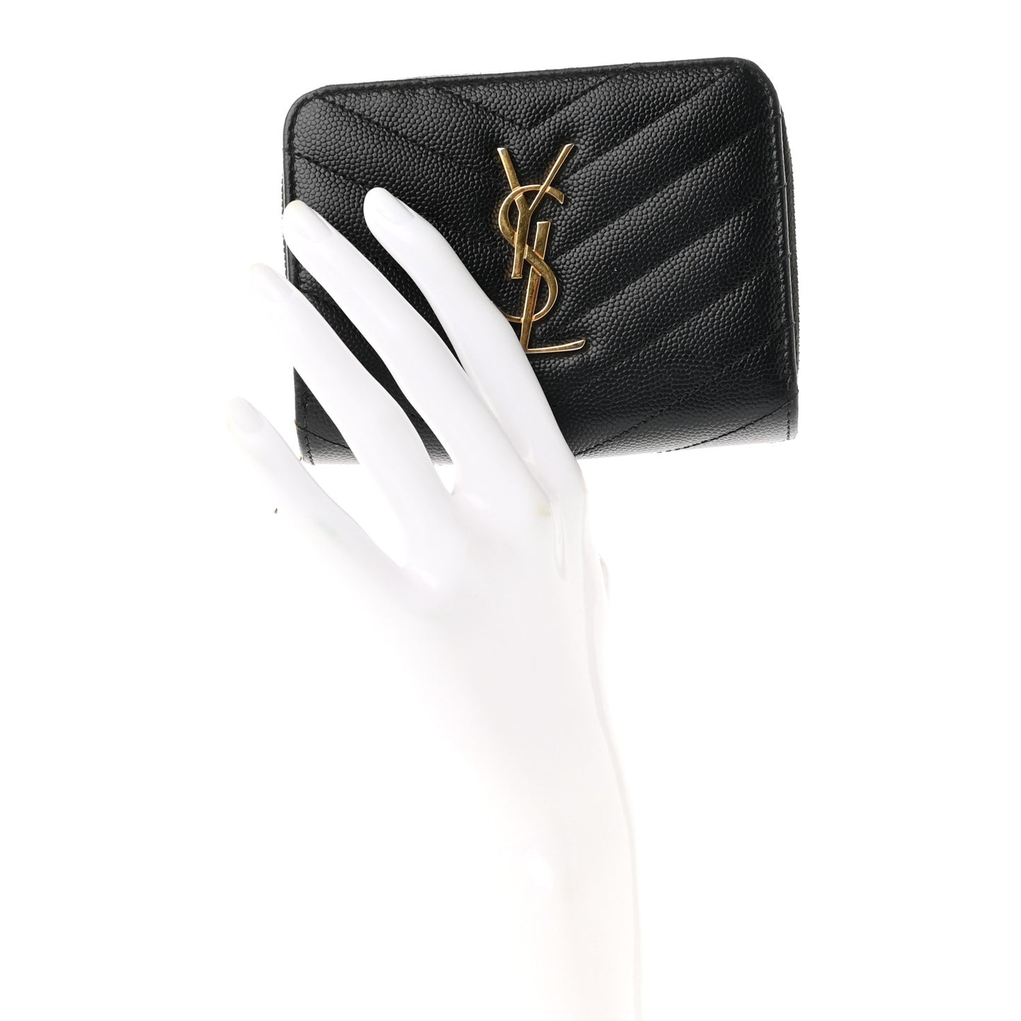 Grain De Poudre Matelasse Chevron Monogram Compact Zip Around Wallet Black