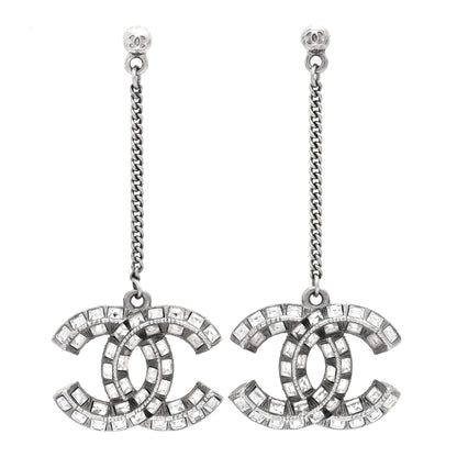 Chanel Baguette Crystal CC Drop Earrings Silver 1 of 4