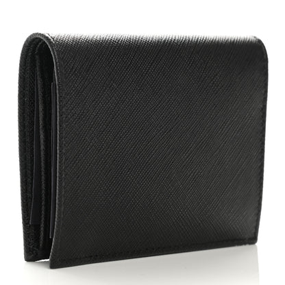 Prada Saffiano Triangle Bi-Fold Wallet Black 3 of 9