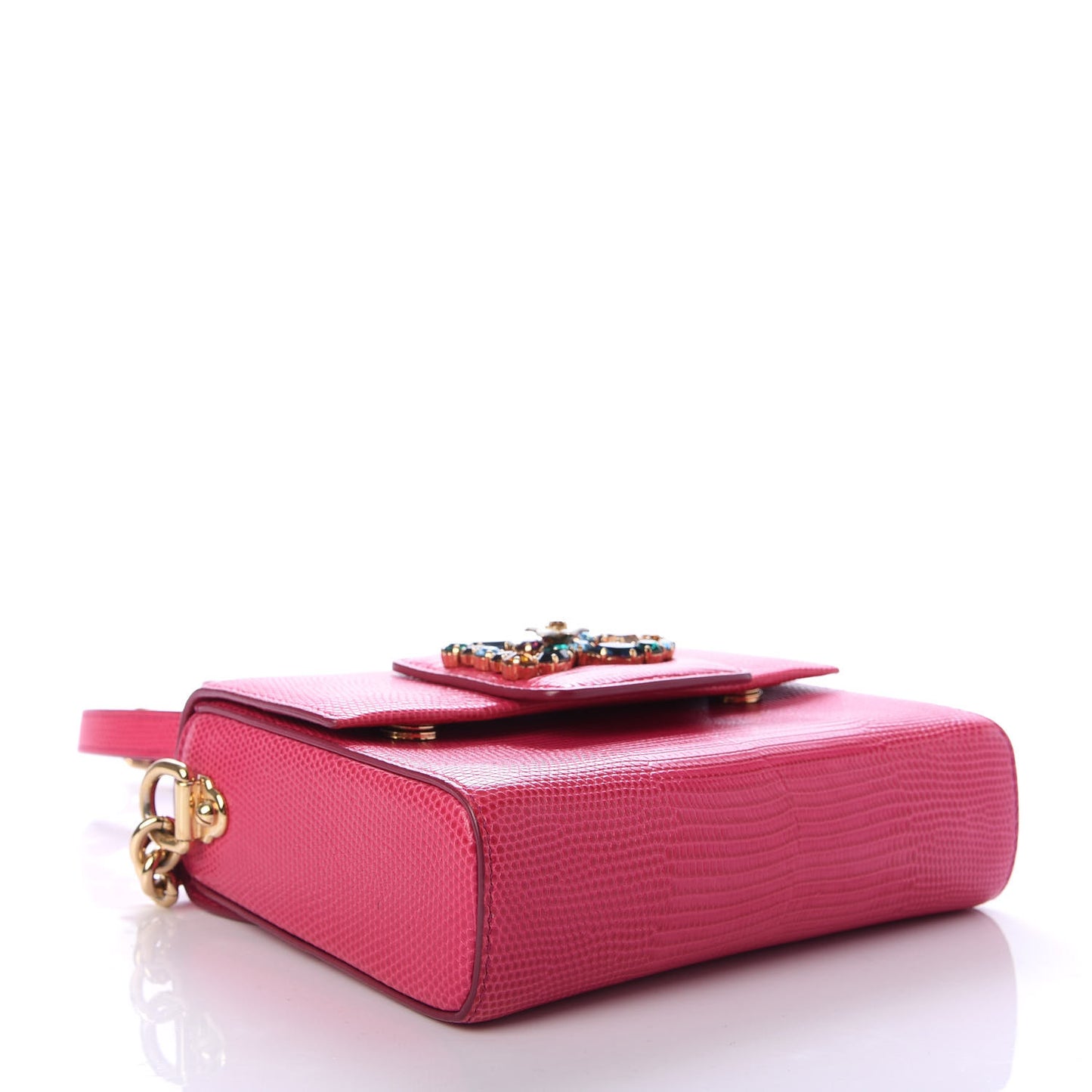 Stampa Iguana Calfskin Crystal Mini Milennials Shoulder Bag Pink