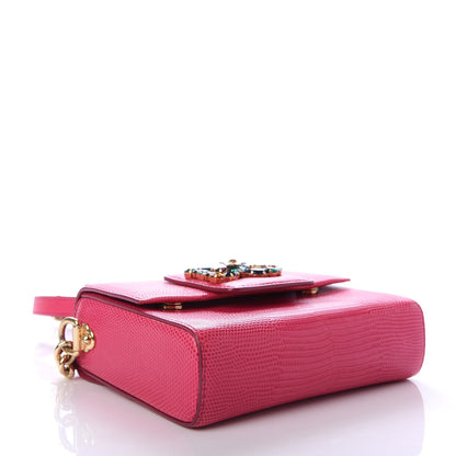 Dolce & Gabbana Stampa Iguana Calfskin Crystal Mini Milennials Shoulder Bag Pink 4 of 9