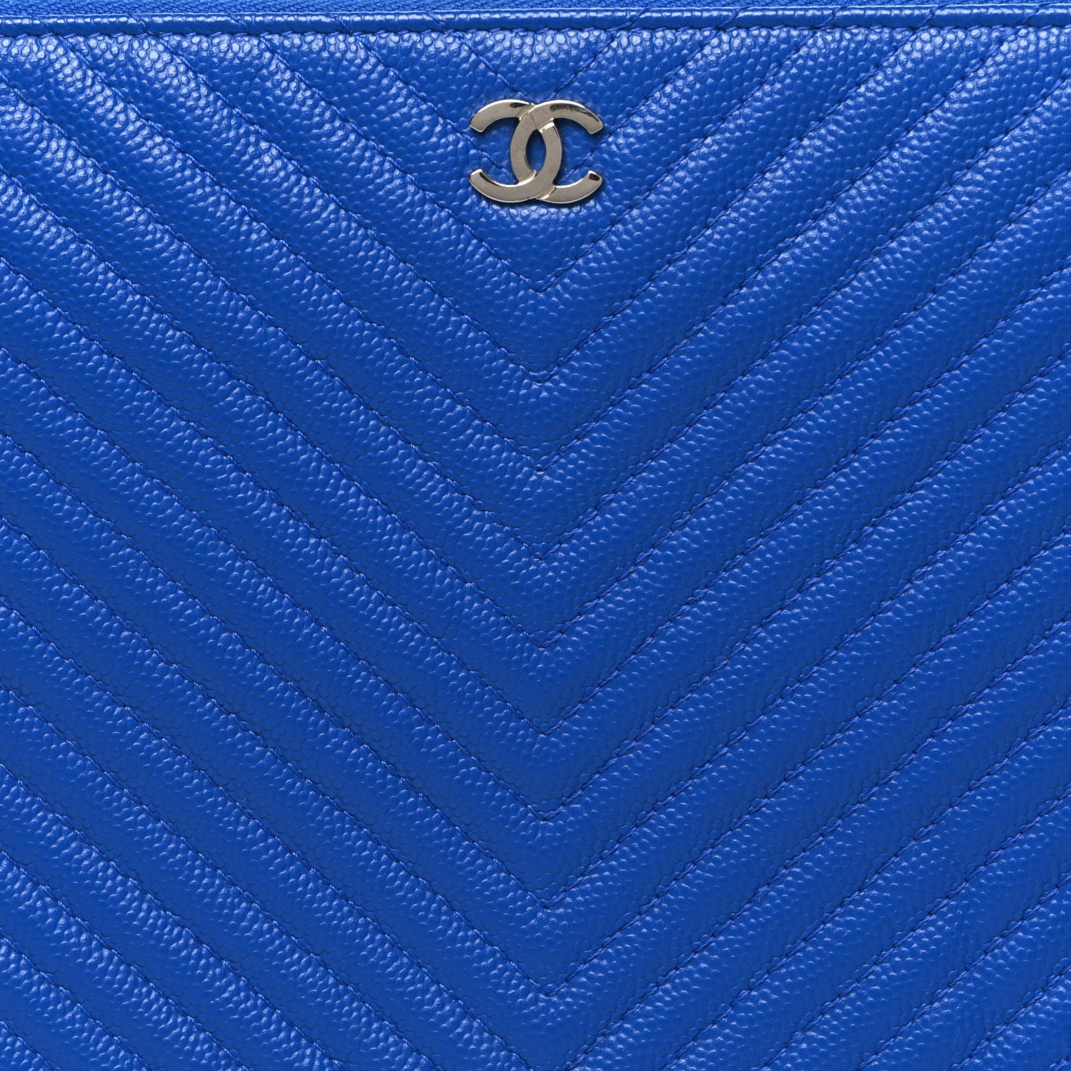Chanel Caviar Chevron Quilted Small Zipped Pouch Blue 9 of 9