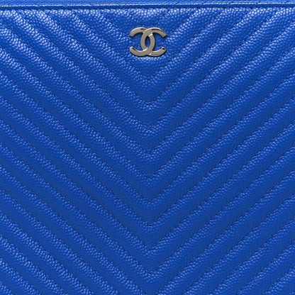 Chanel Caviar Chevron Quilted Small Zipped Pouch Blue 9 of 9