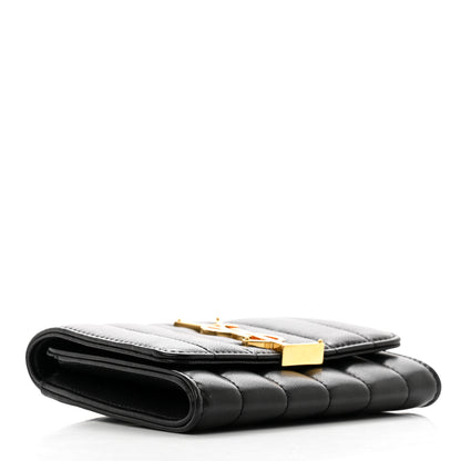 Saint Laurent Lambskin Matelasse Monogram Vicky Tri-Fold Wallet Black 4 of 8