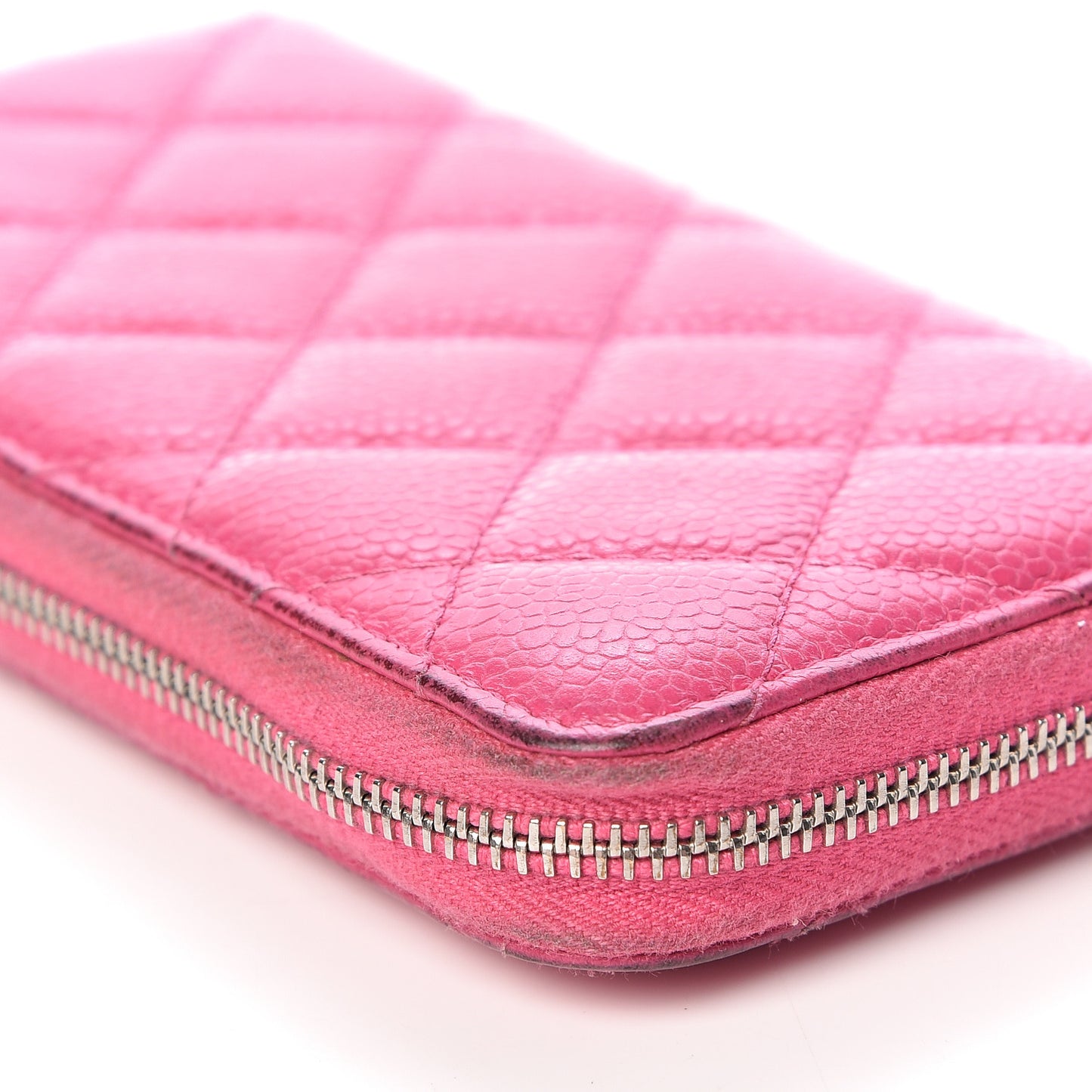Caviar Quilted Small Zip Around Wallet Pink