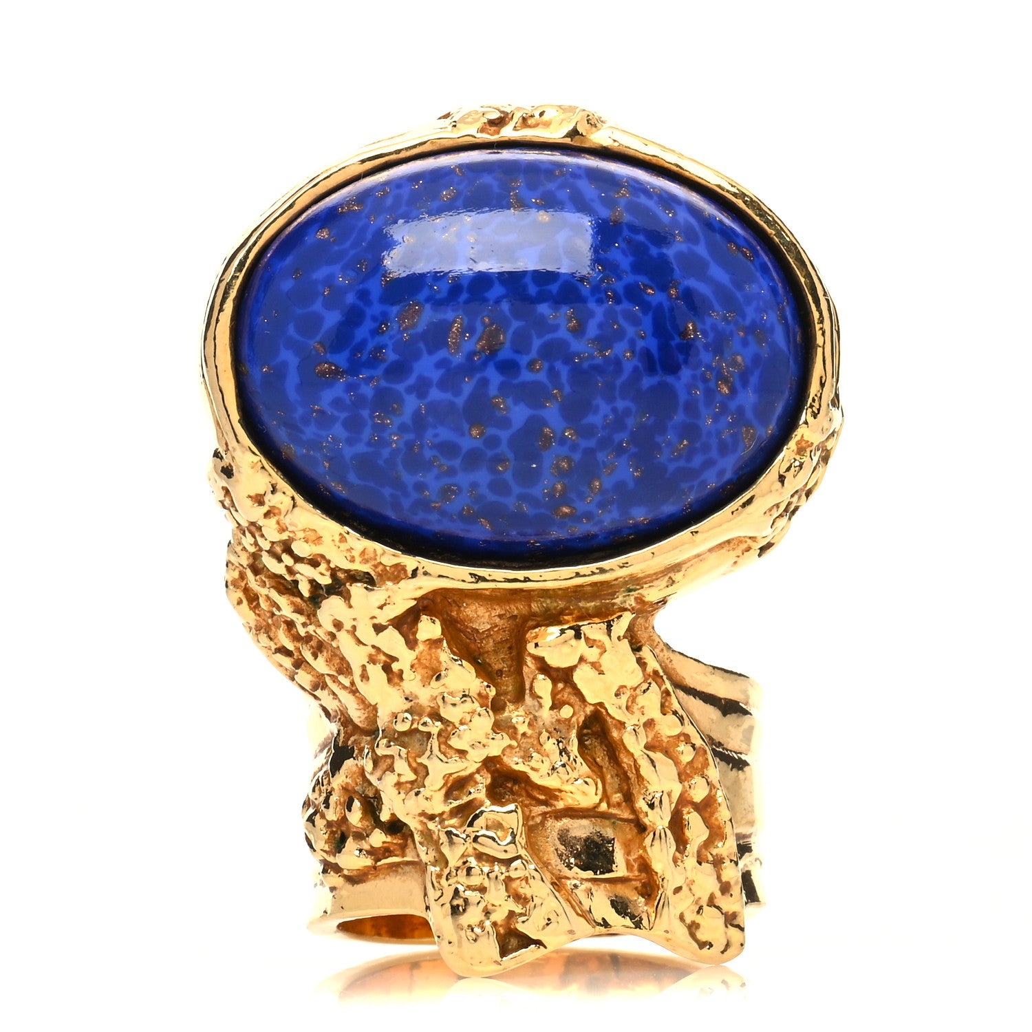 Saint Laurent Glass Cabochon Arty Ovale Ring 7 Gold Lapis 1 of 4