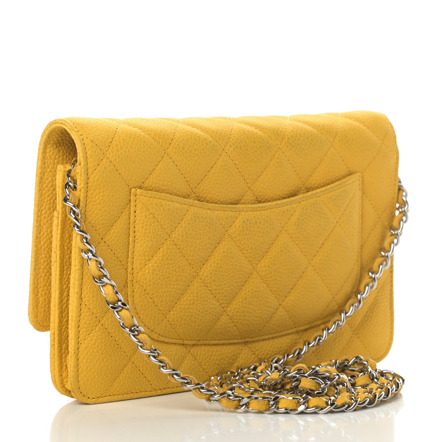 Chanel Iridescent Caviar Quilted Wallet on Chain WOC Yellow 3 of 14