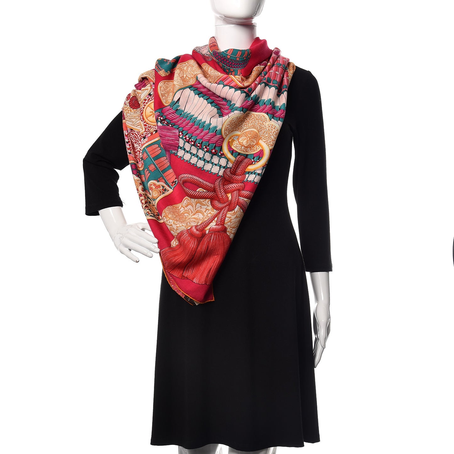 Cashmere Silk Parures De Samourais Shawl 140 Rose Indien Vert Corail