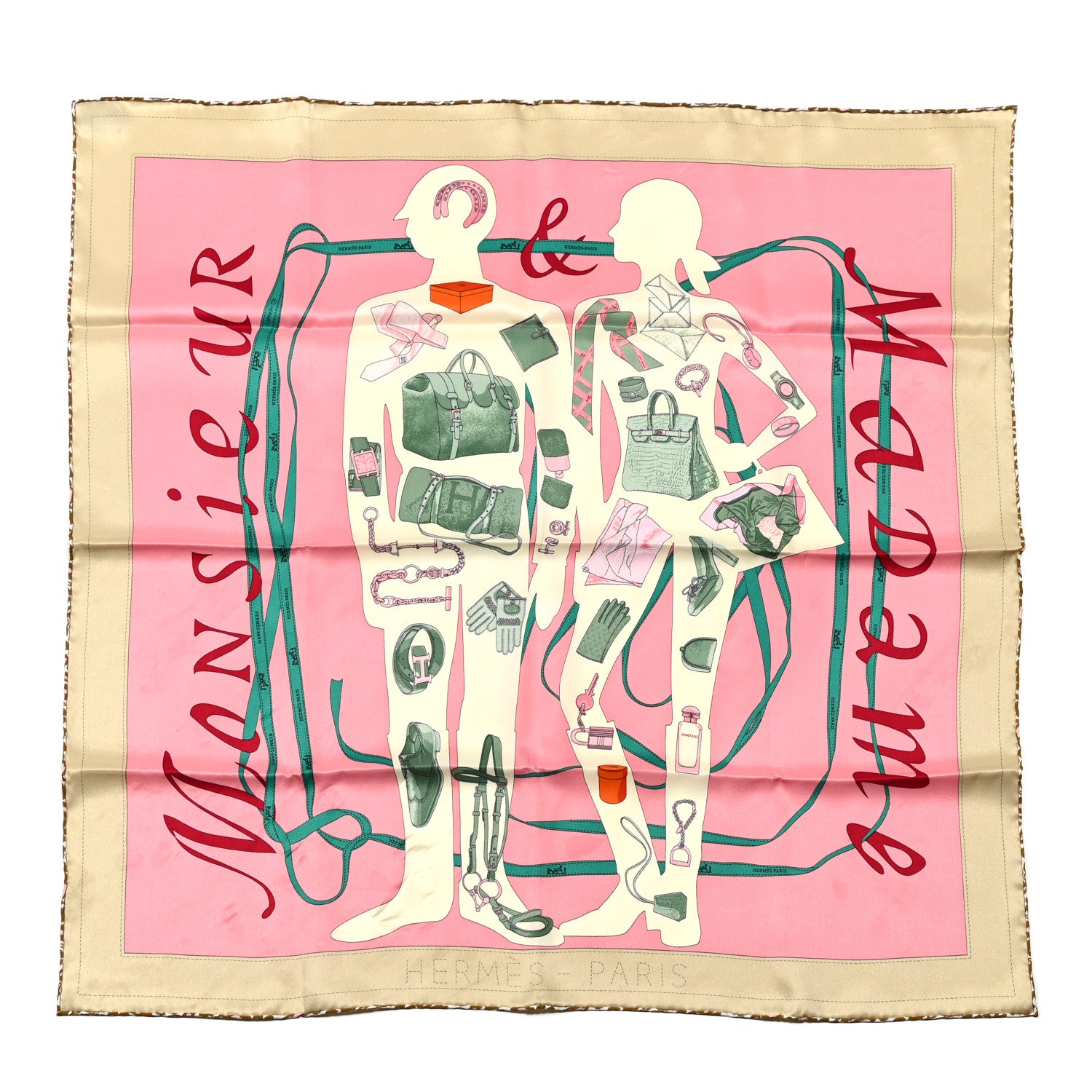 Hermes Vintage Silk Monsieur Et Madame Scarf 70 1 of 4
