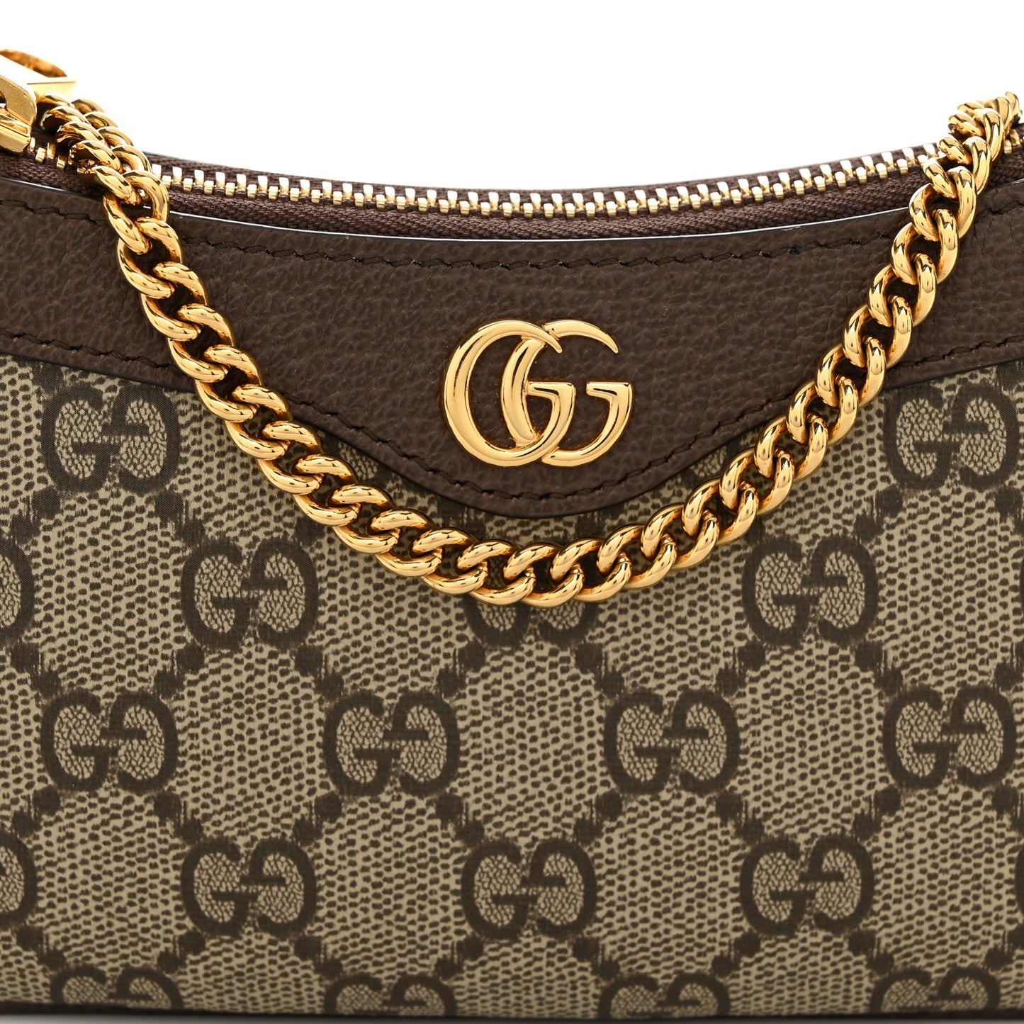 GG Supreme Monogram Textured Dollar Calfskin Mini Ophidia Chain Bag Beige Ebony