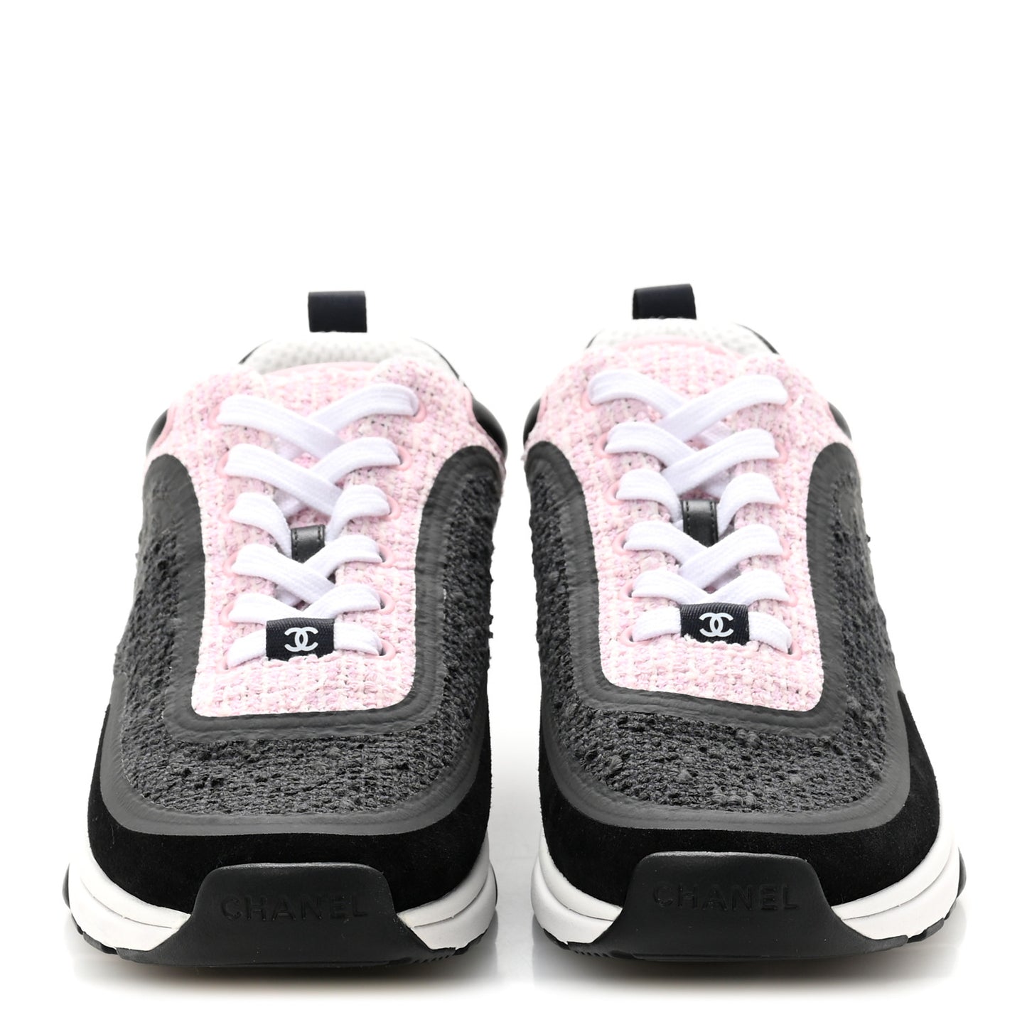 Tweed Suede Calfskin CC Sneakers 38.5 Gray Pink