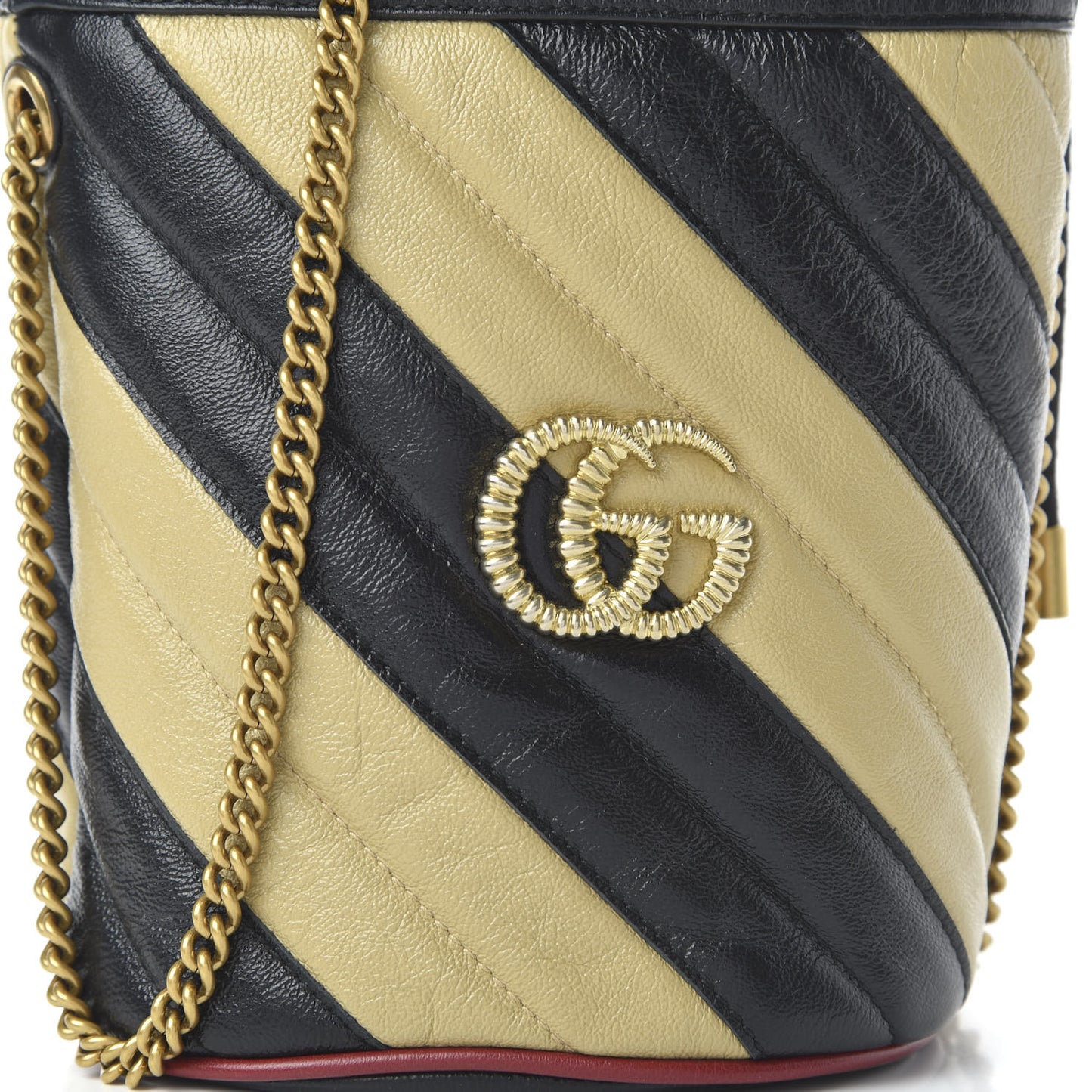Azalea Calfskin Matelasse Diagonal Patchwork Mini Torchon GG Marmont 2.0 Bucket Bag Black Beige Romantic Cerise