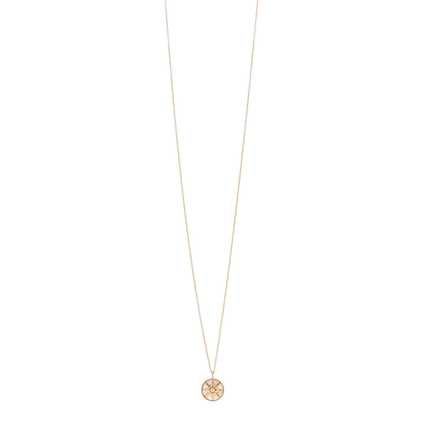 18K Yellow Gold Diamond Mother of Pearl Rose Des Vents Medallion Necklace