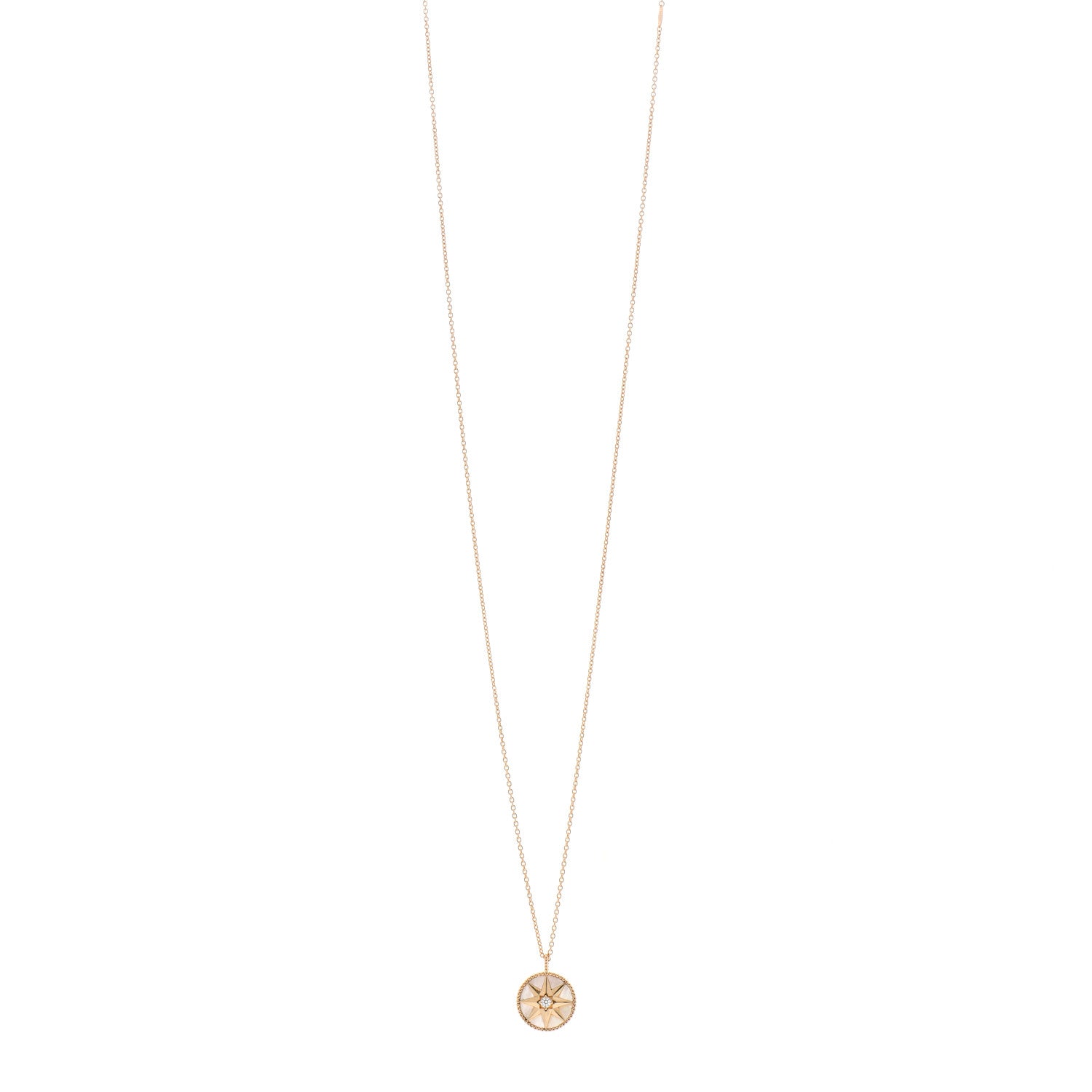 Christian Dior 18K Yellow Gold Diamond Mother of Pearl Rose Des Vents Medallion Necklace 1 of 6