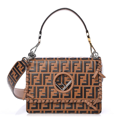 Fendi Vitello Century F is Fendi Whipstitch Threads FF Embossed Kan I Shoulder Bag Tobacco Orzo 1 of 10