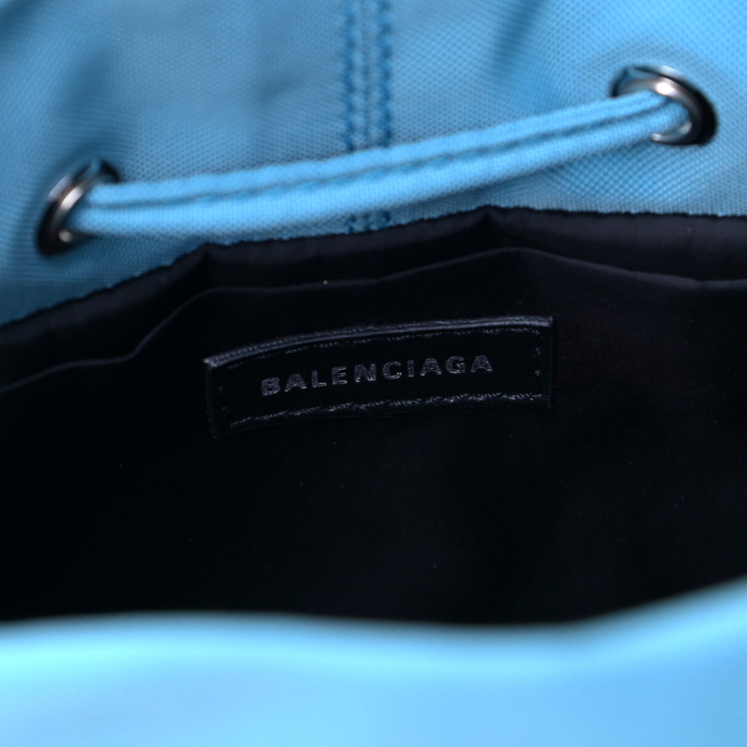 Balenciaga Recycled Sport Nylon Logo Embroidered Wheel Drawstring Bucket Bag Azur White 6 of 6