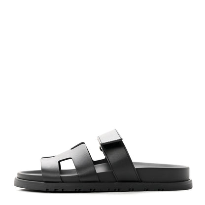 Hermes Calfskin Womens Chypre Sandals 37 Black 1 of 9
