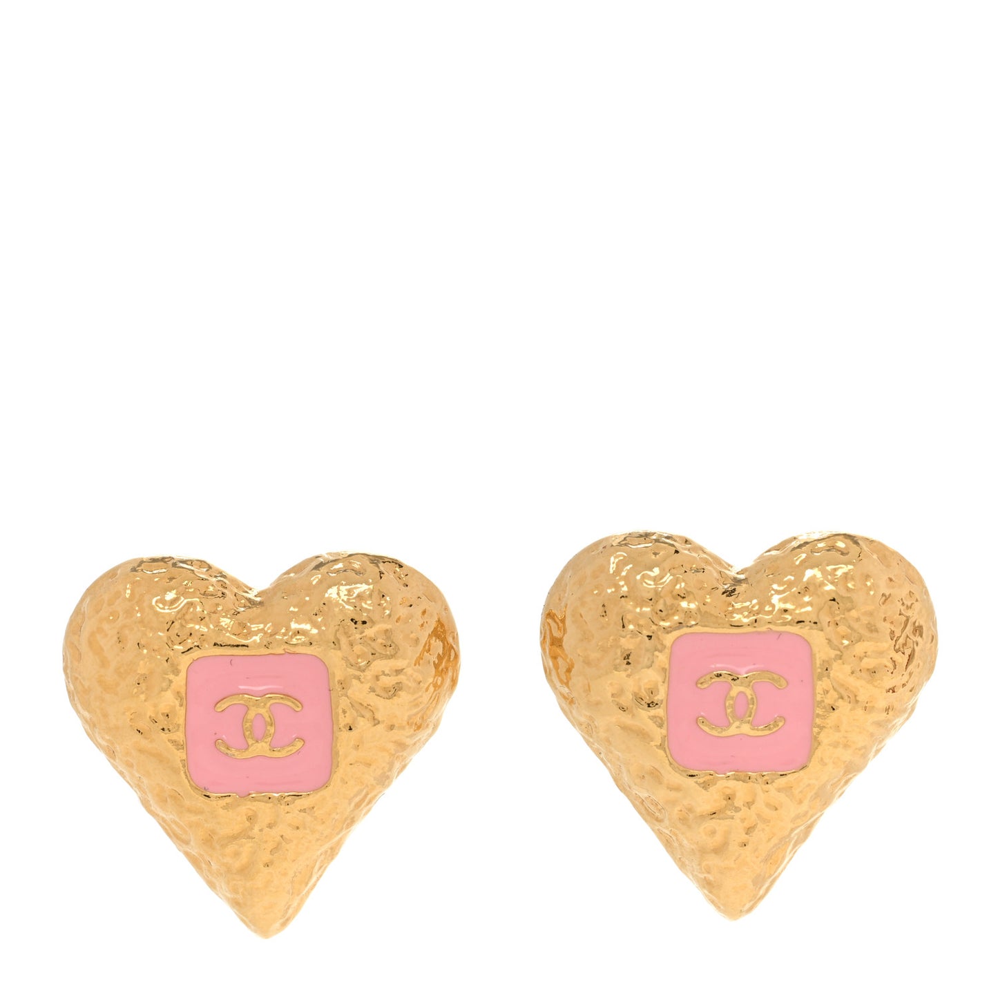 Metal Resin CC Heart Earrings Gold Pink