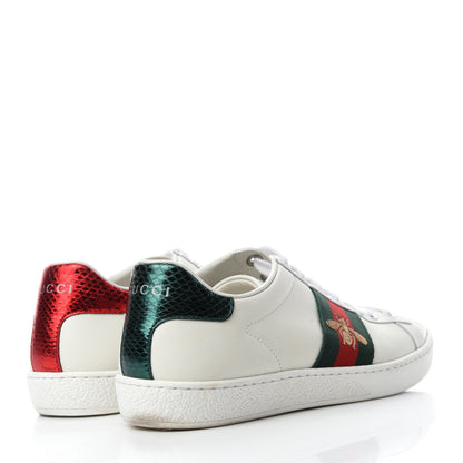 Gucci Calfskin Ayers Bee Embroidered Womens Ace Sneakers 35 White Green 4 of 10