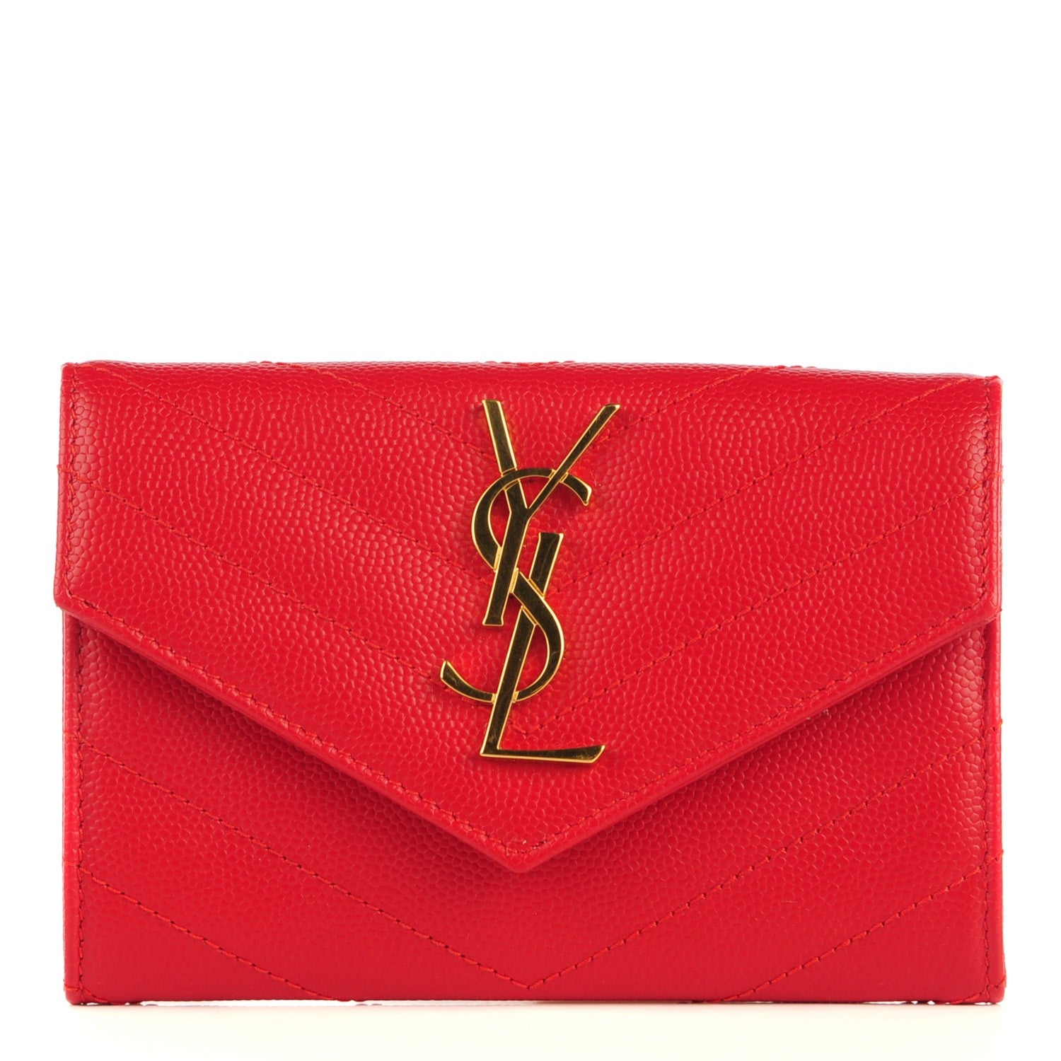 Saint Laurent Grain De Poudre Matelasse Chevron Monogram Envelope Wallet Red 1 of 8