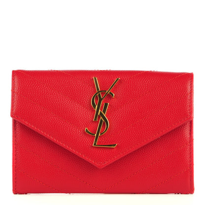 Saint Laurent Grain De Poudre Matelasse Chevron Monogram Envelope Wallet Red 1 of 8