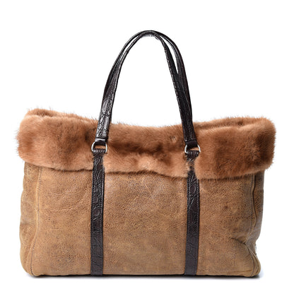 Prada Suede Shearling Mink Fur Crocodile Tote 1 of 9