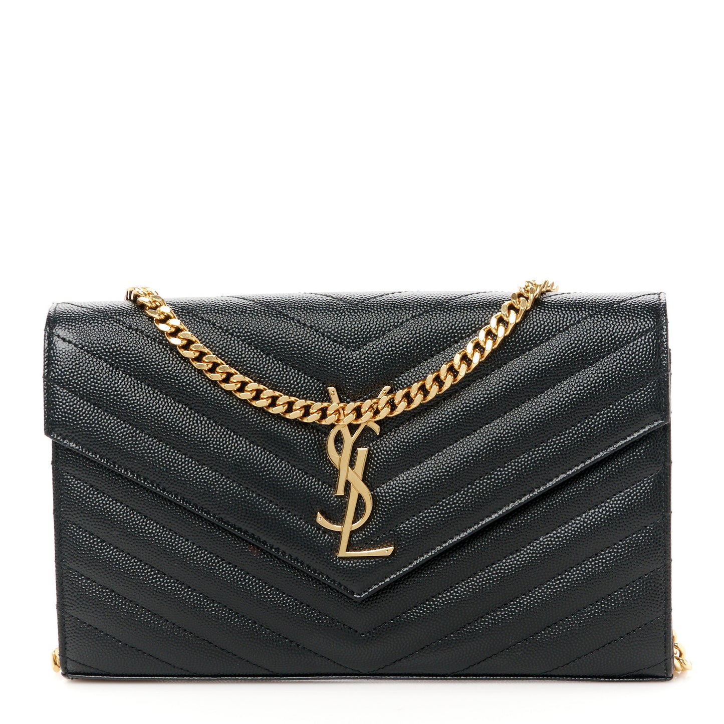 Grain De Poudre Matelasse Chevron Monogram Chain Wallet Black