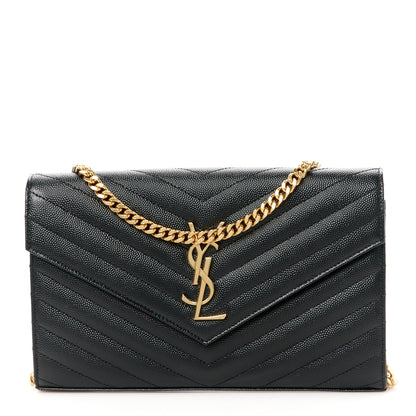 Saint Laurent Grain De Poudre Matelasse Chevron Monogram Chain Wallet Black 1 of 10