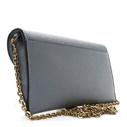 Christian Dior Grained Calfskin Saddle Chain Wallet Pouch Cloud Blue 4 of 10