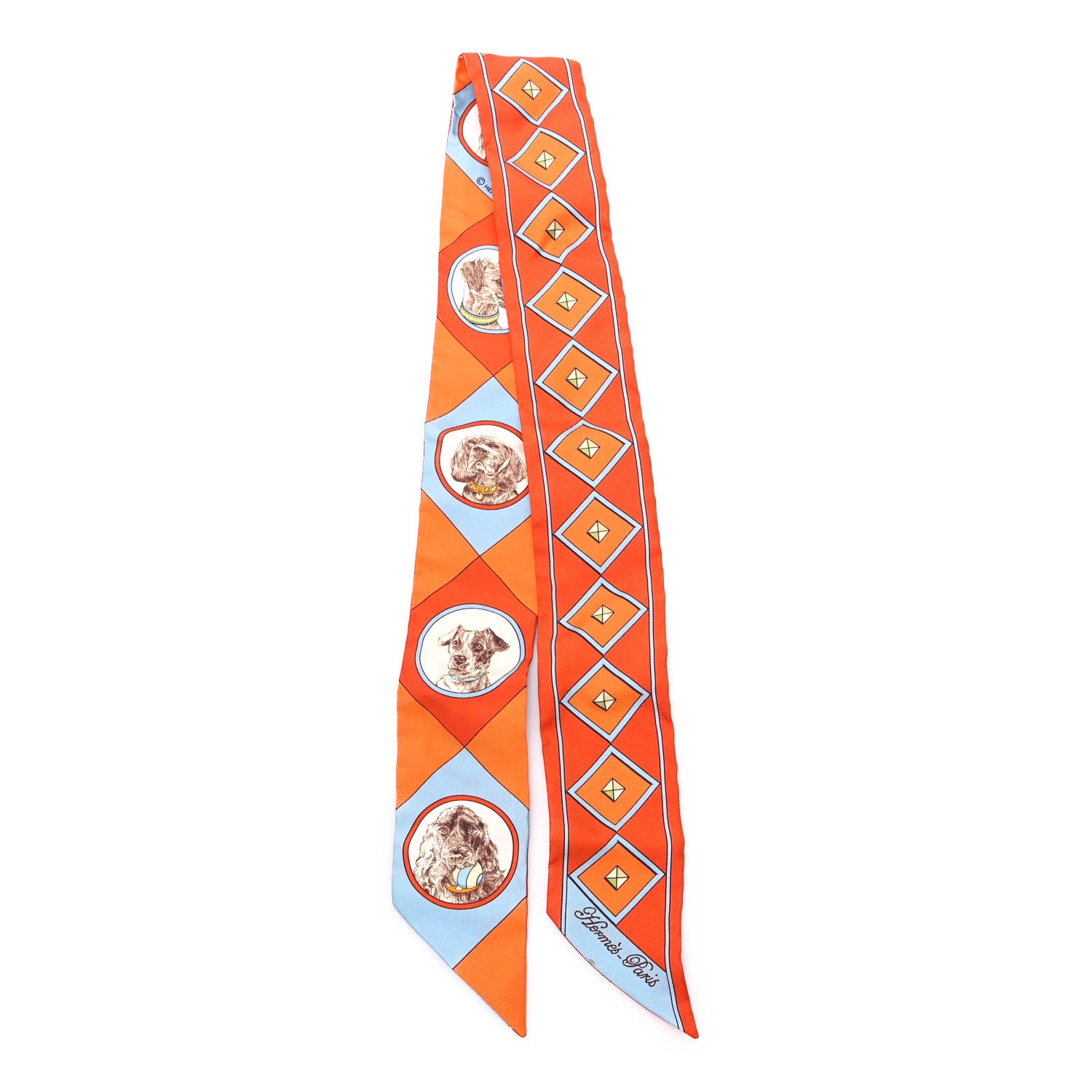 Hermes Silk Colliers et Chiens Twilly Potiron Orange Ciel 2 of 3