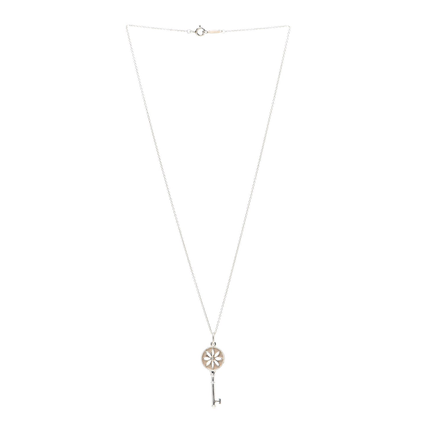 Sterling Silver Diamond Daisy Key Pendant Necklace