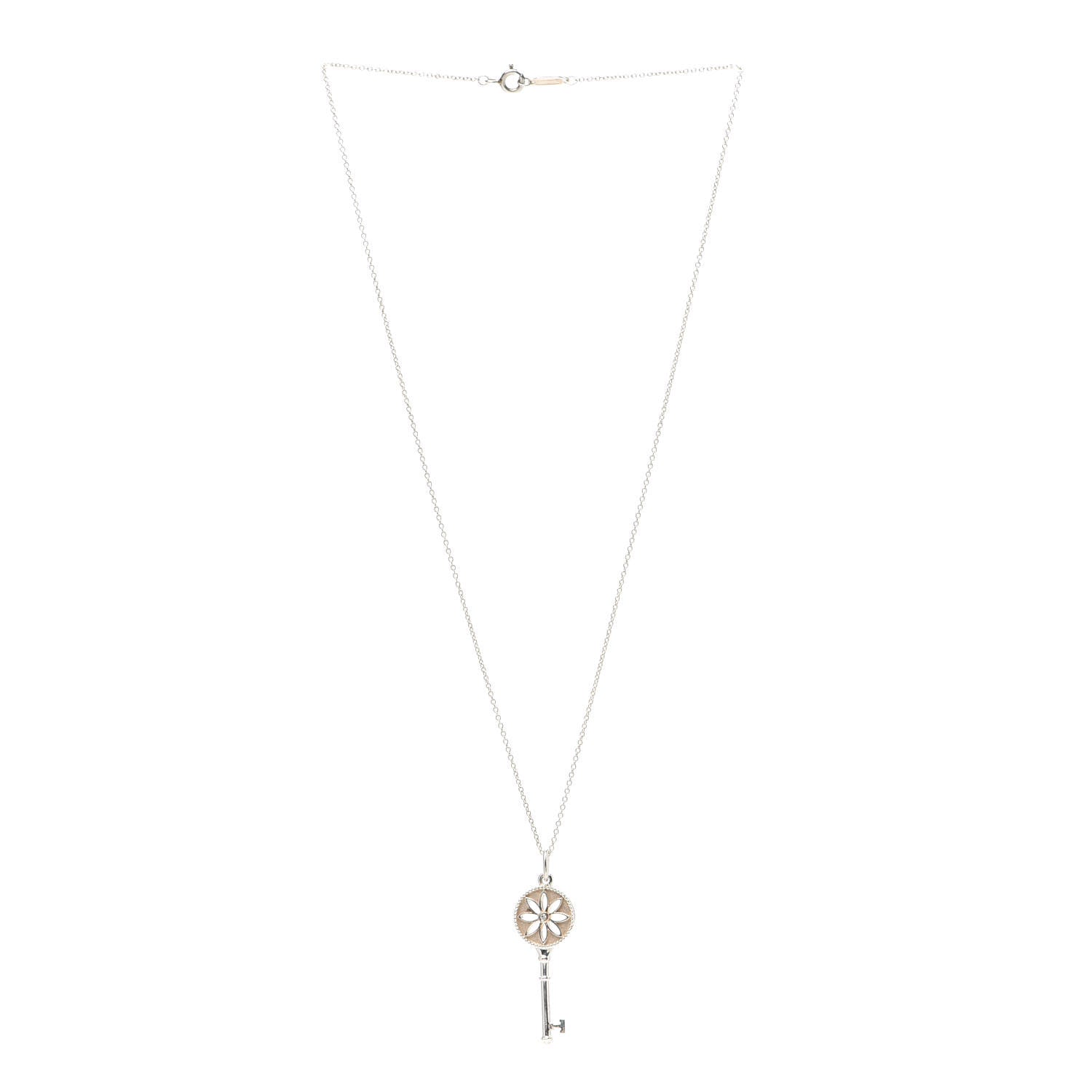 Tiffany Sterling Silver Diamond Daisy Key Pendant Necklace 3 of 5