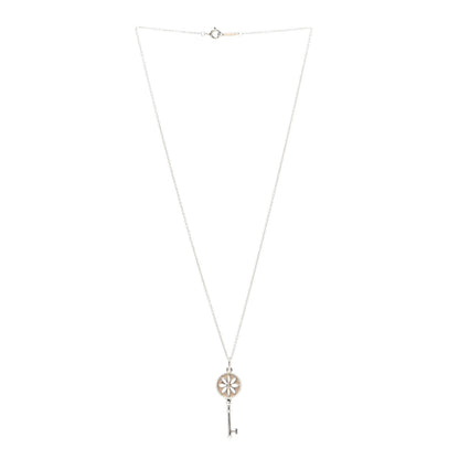 Tiffany Sterling Silver Diamond Daisy Key Pendant Necklace 3 of 5
