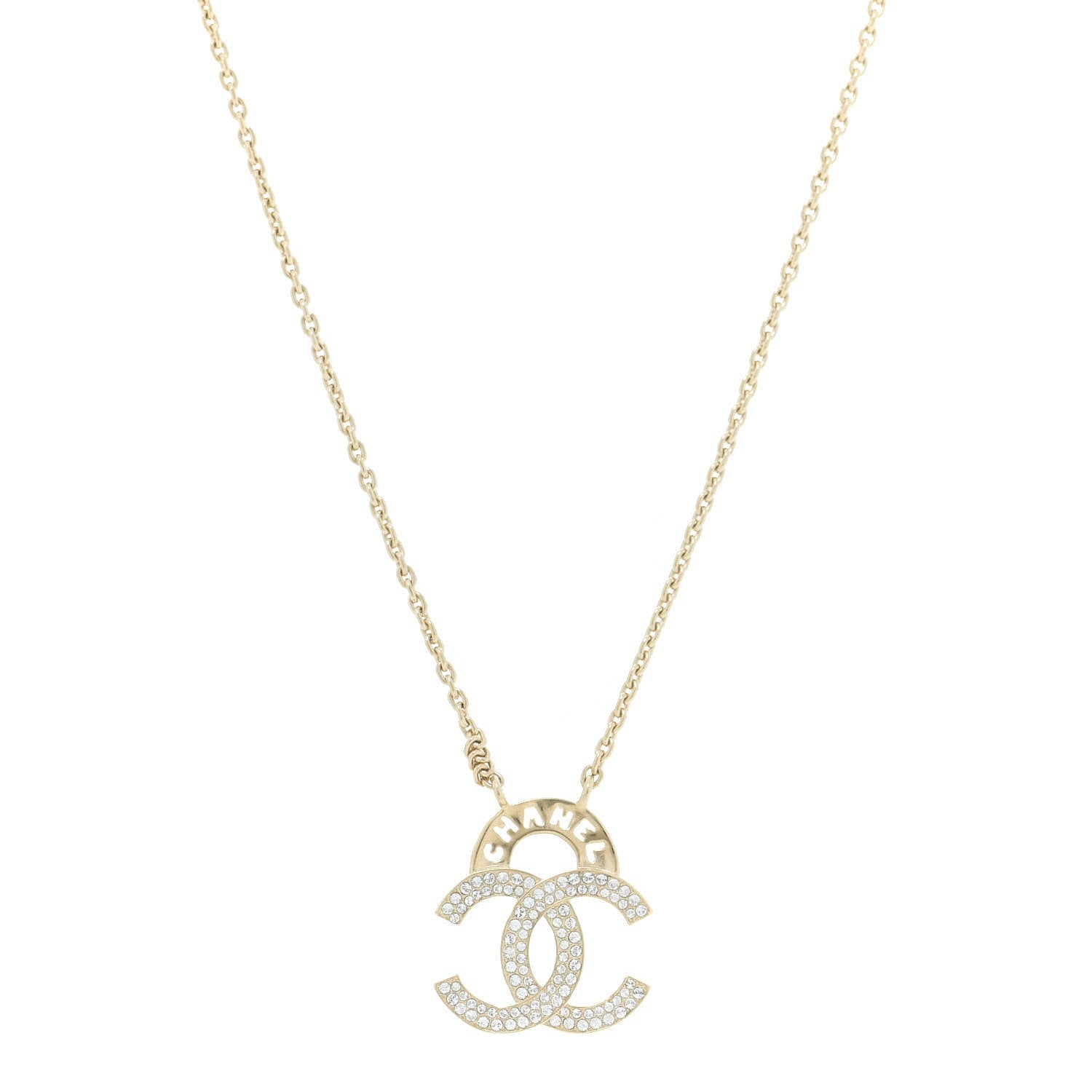 Chanel Crystal CC Logo Necklace Gold 1 of 6