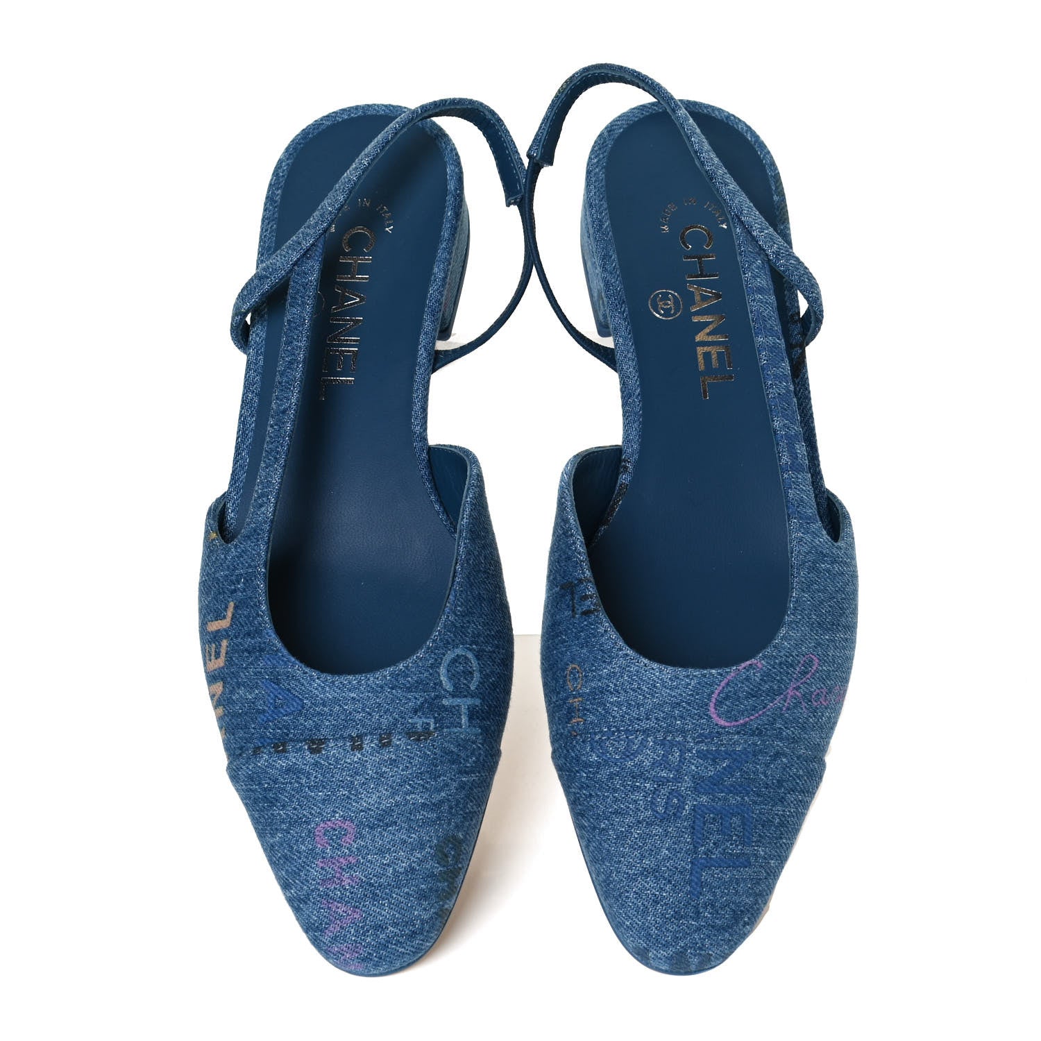 Chanel Denim Cap Toe CC Slingback Flats 38 Light Blue Multicolor 5 of 10