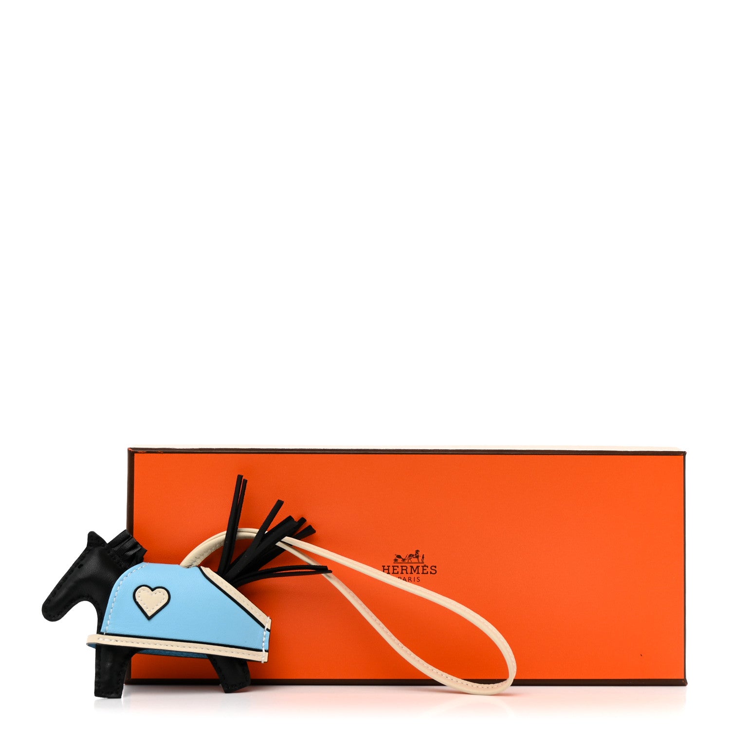 Hermes Milo Lambskin Grigri Rodeo Robeo Coeur Bag Charm PM Black Craie Celeste 6 of 6