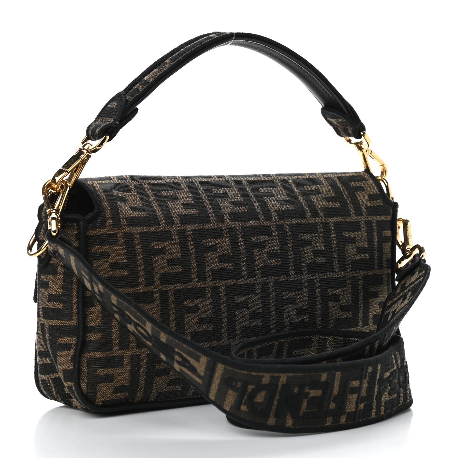 Fendi Fabric Jacquard FF 1974 Medium Baguette Tobacco Moro Black 3 of 12